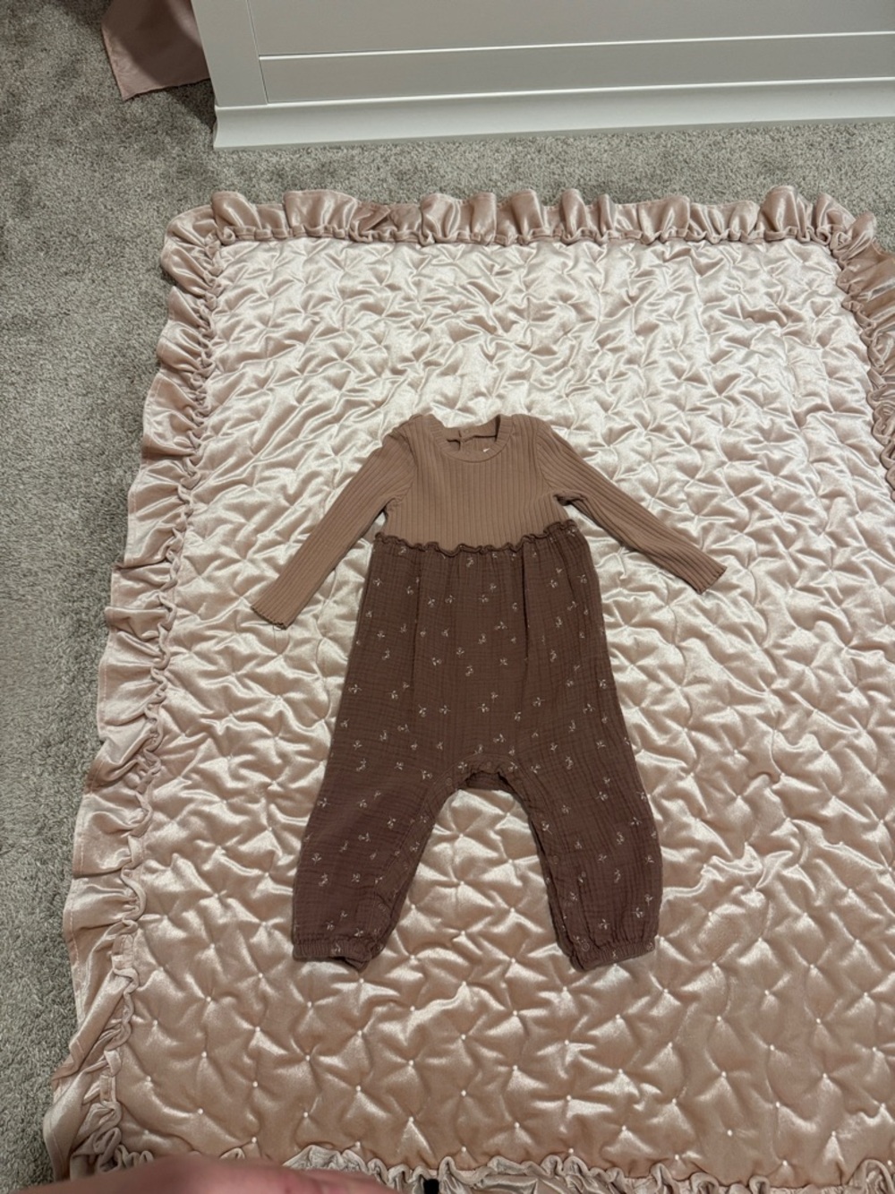 Ribbed Brown & Pink Knit Baby One-Piece